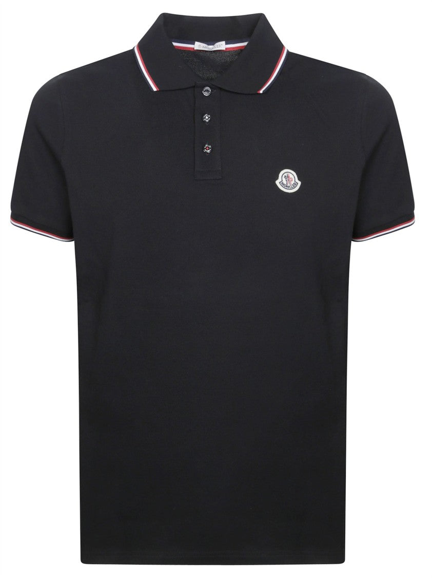 Moncler Tailored Ribbed Accents Short-Sleeve Polo Shirt