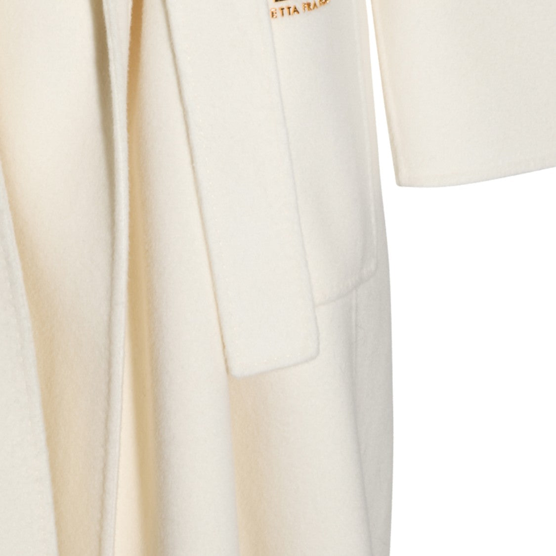 Elisabetta Franchi Ivory Wool Long Coat With Self-Tie Belt And Classic Lapels