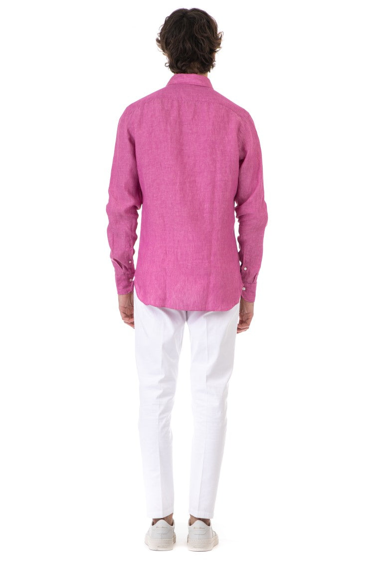 Borriello Vibrant Pink Linen Shirt With Mother-Of-Pearl Buttons