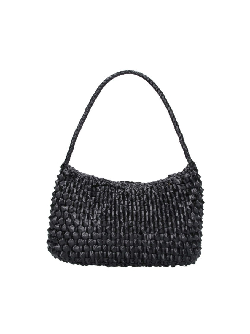 Dragon Diffusion Black Basil Cactus Woven Leather Shoulder Bag