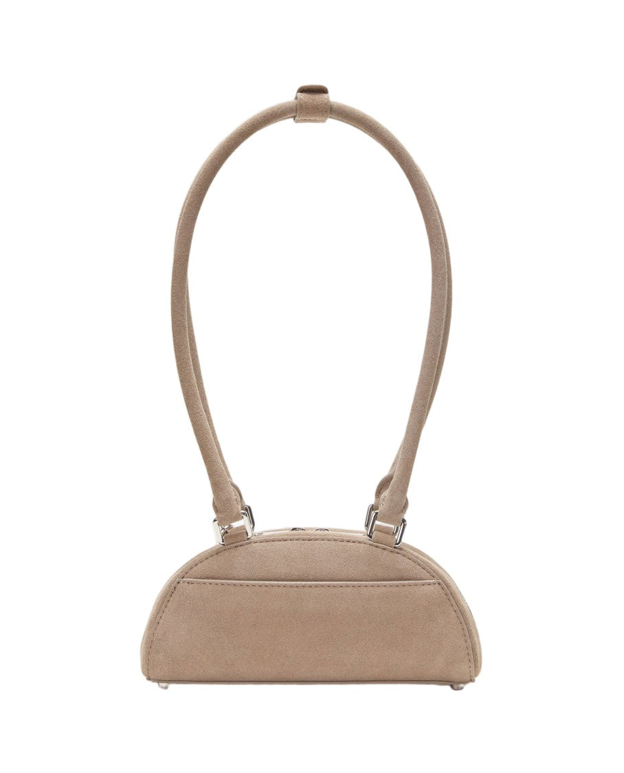 Self-Portrait Mini Taupe Suede Shoulder Bag With Detachable Bow Charm