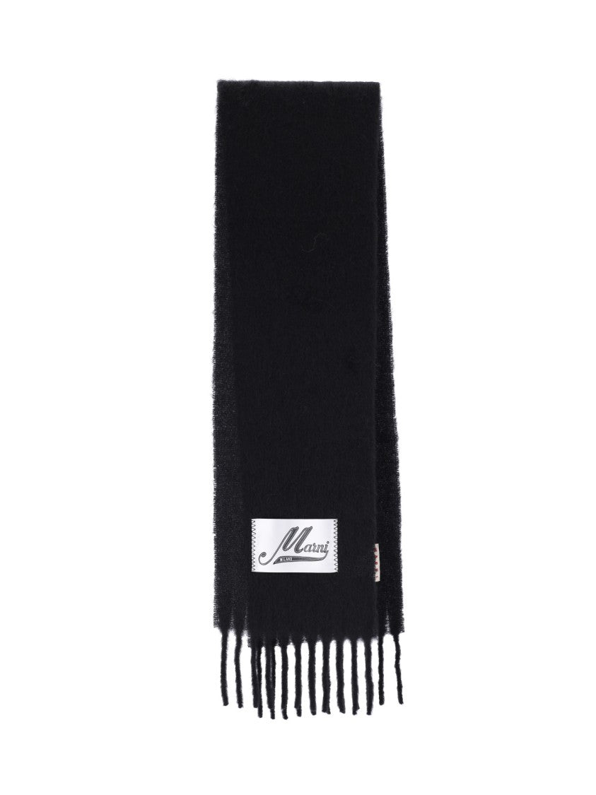 Marni Alpaca Blend Scarf With Fringed Edges And Logo Detail