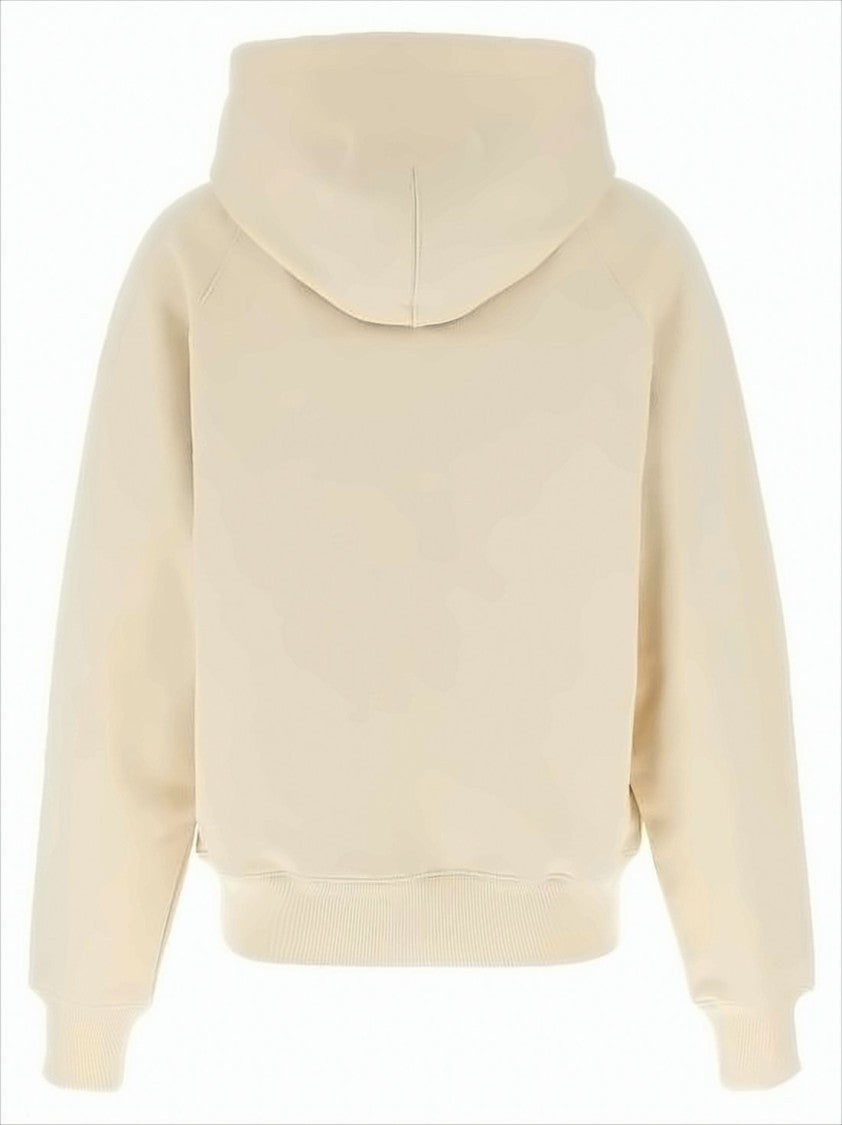 Ami Cropped Hoodie With Textured Lettering In Soft Beige