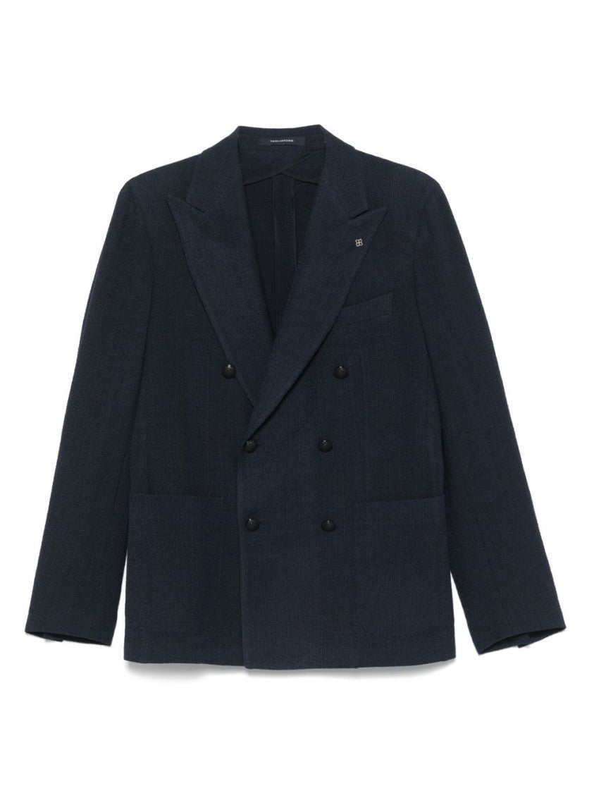 Tagliatore Tailored Blue Double-Breasted Jacket With Notched Lapel