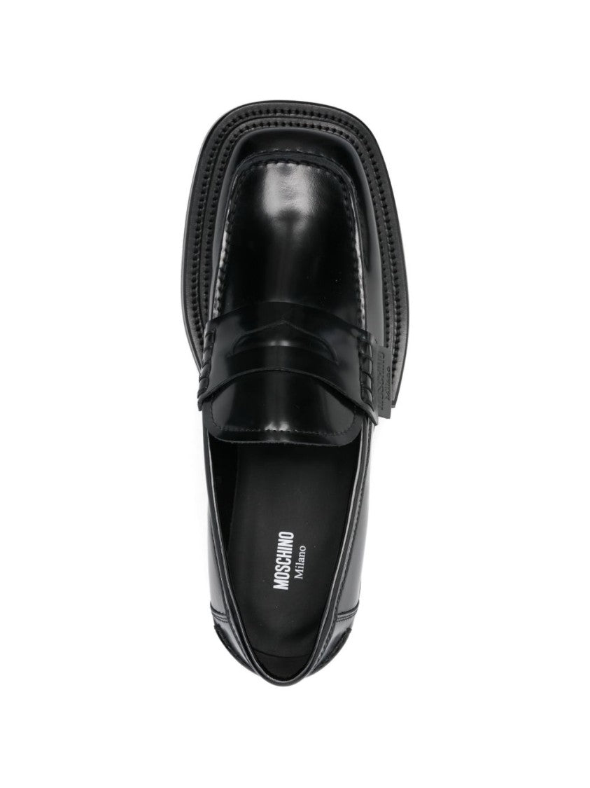 Moschino Black Silk And Nylon Square Flats