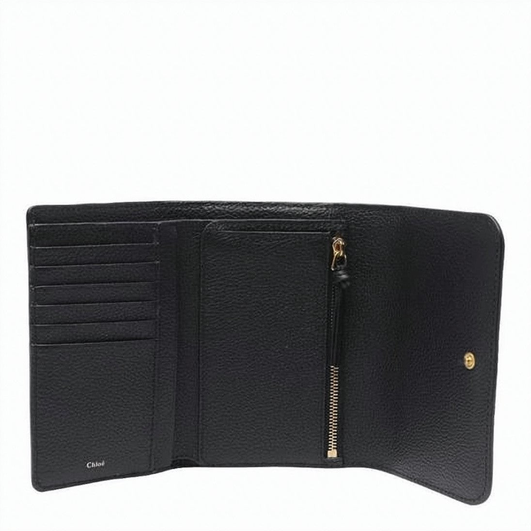 Chloé Grained Calfskin Compact Wallet With Gold-Tone Logo