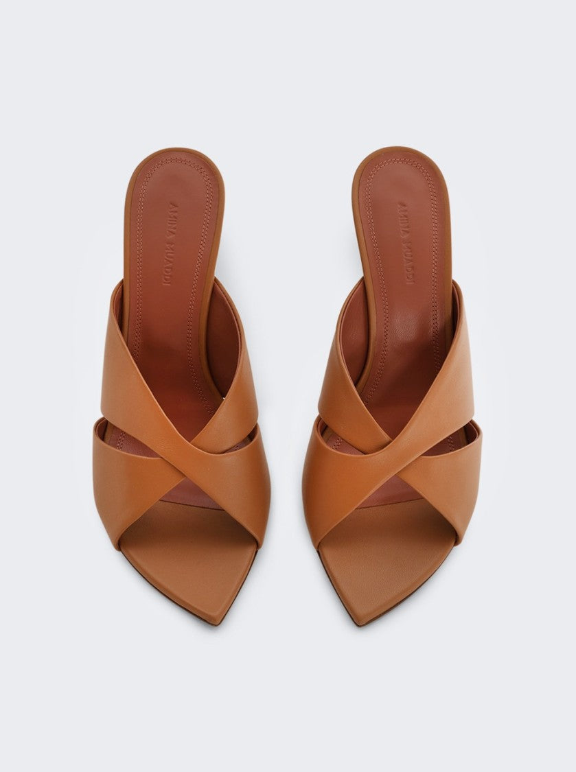 Amina Muaddi Samantha Slipper Sandal Latte Leather