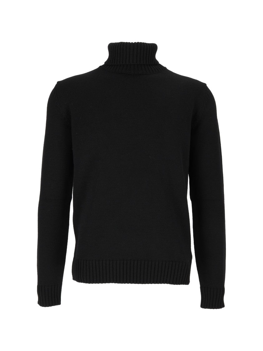 Slowear Zanone Black Dv Virgin Wool Ribbed Turtleneck Sweater