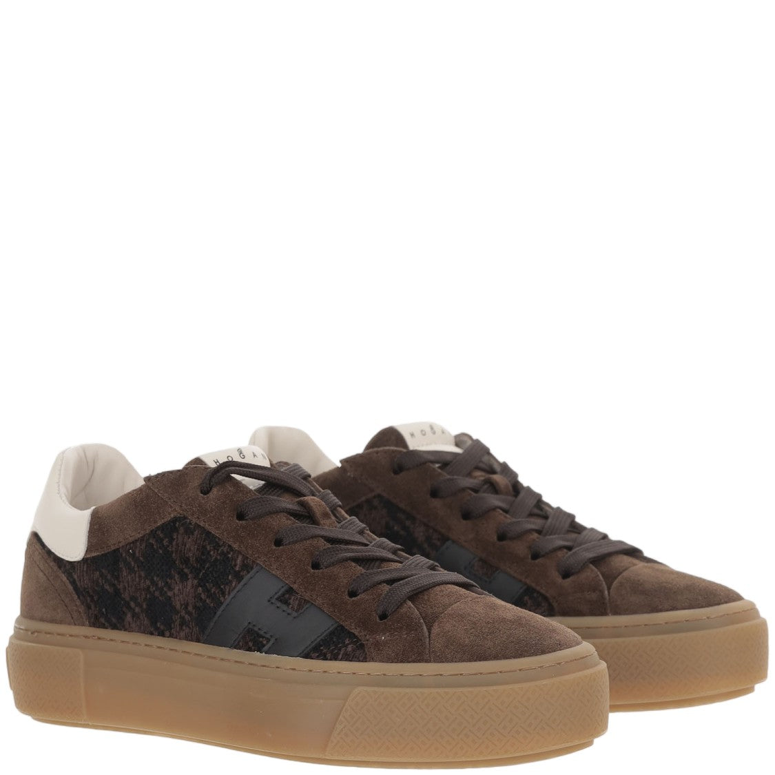 Hogan Crosswind Houndstooth Fabric Suede Low-Top Sneakers
