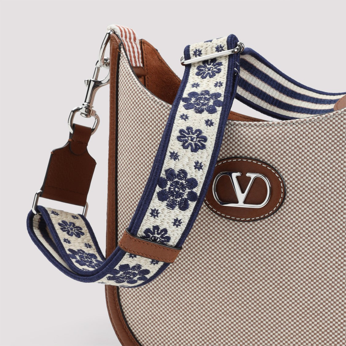 Valentino Antibes Hobo Medium Beige Canvas Shoulder Bag