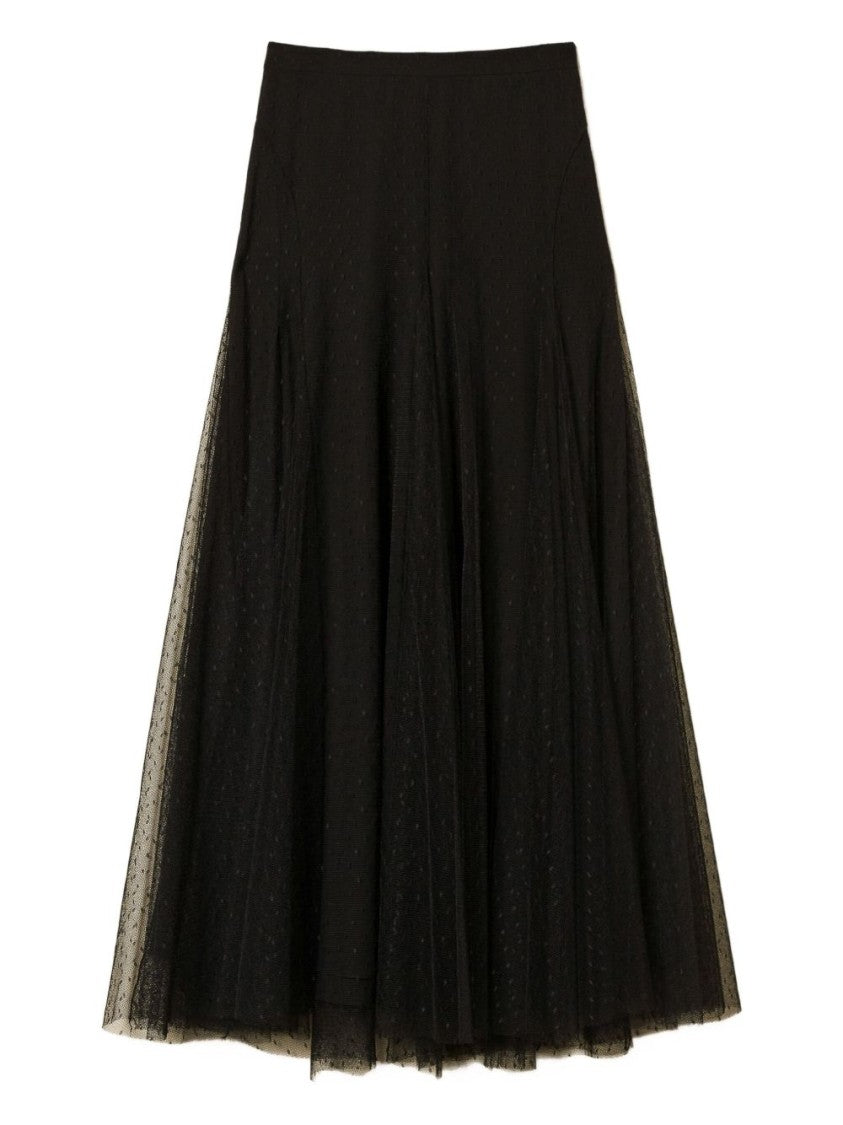 Twin-Set Long Flowing Black Skirt With Fitted Waist