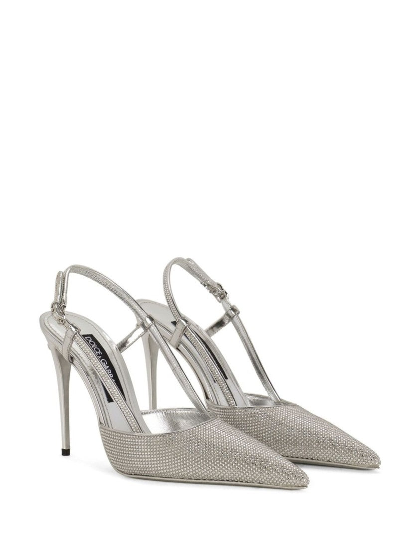 Dolce & Gabbana Black Satin Slingback Lollo Rhinestone Pumps