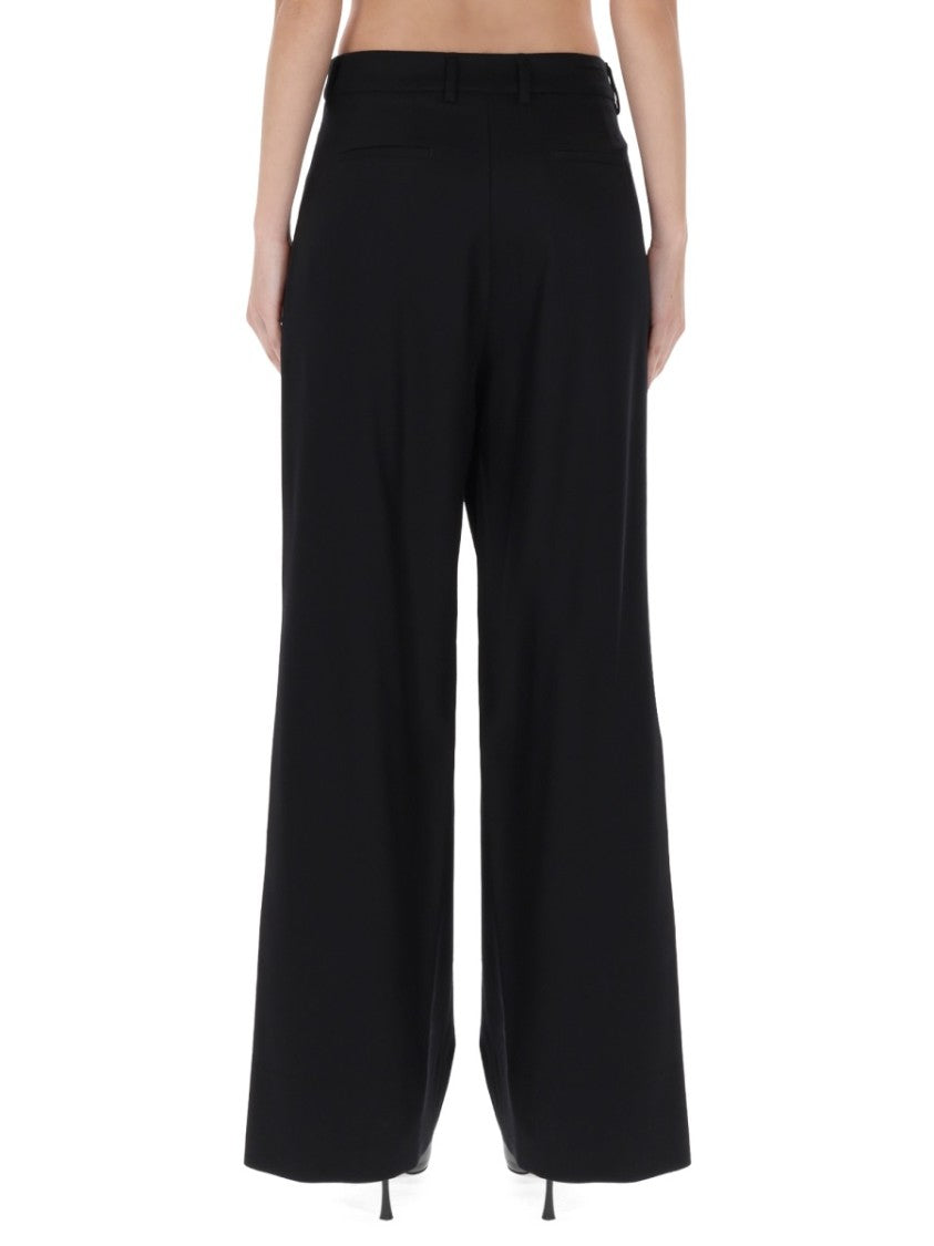 Pt Torino Grey Virgin Wool-Blend Wide-Leg Pants