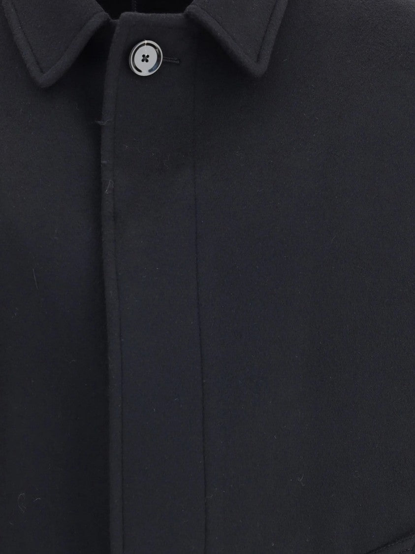 Lardini Minimalist Black Trench Coat With Structured Collar