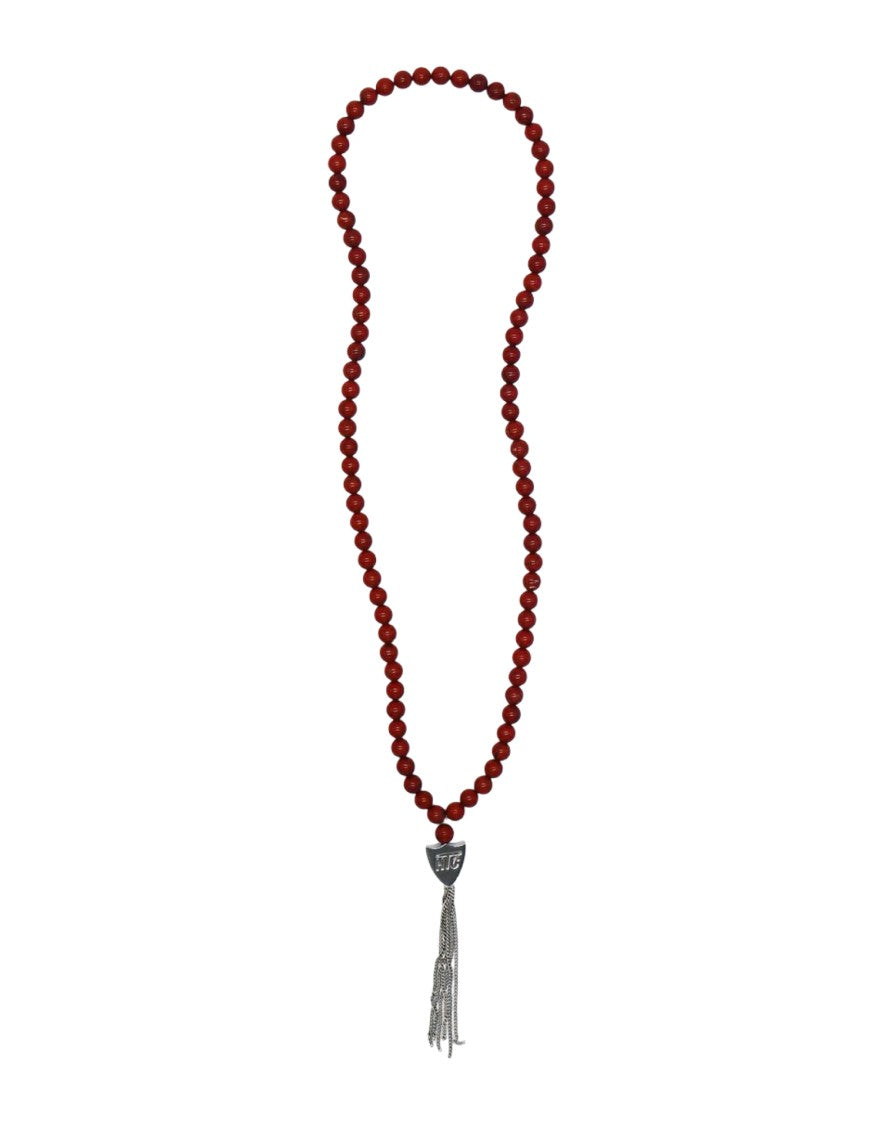 Htc Reddish-Brown Bead Necklace With Silver Shield Pendant