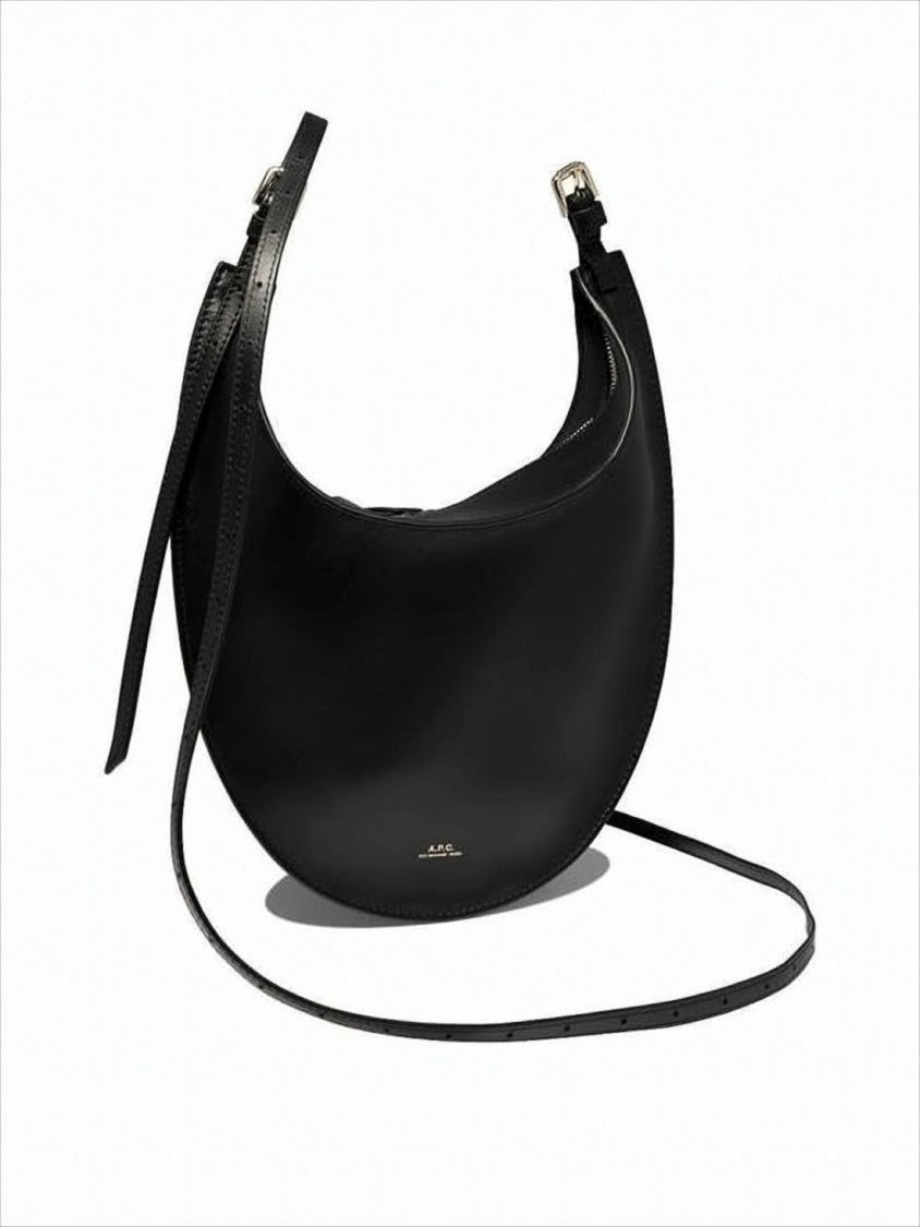 A.P.C. Crescent-Shaped Black Cowhide Tote Bag