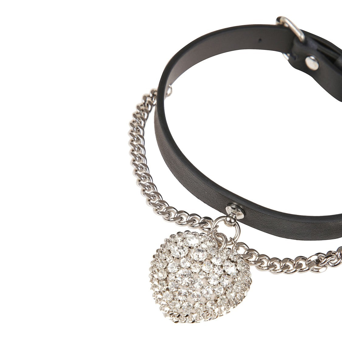 Alessandra Rich Leather Choker With Chain And Heart Pendant