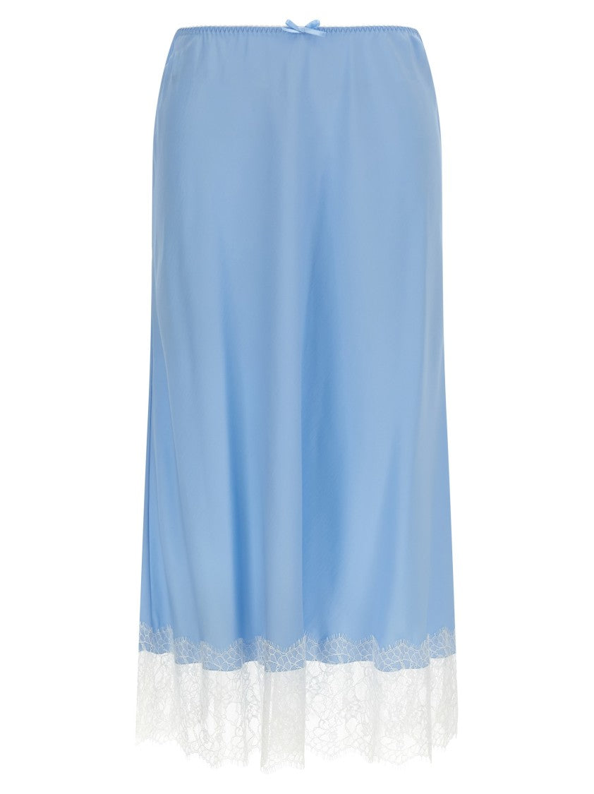 Moschino Silk Twill Midi Skirt With Lace Insert And Flared Silhouette