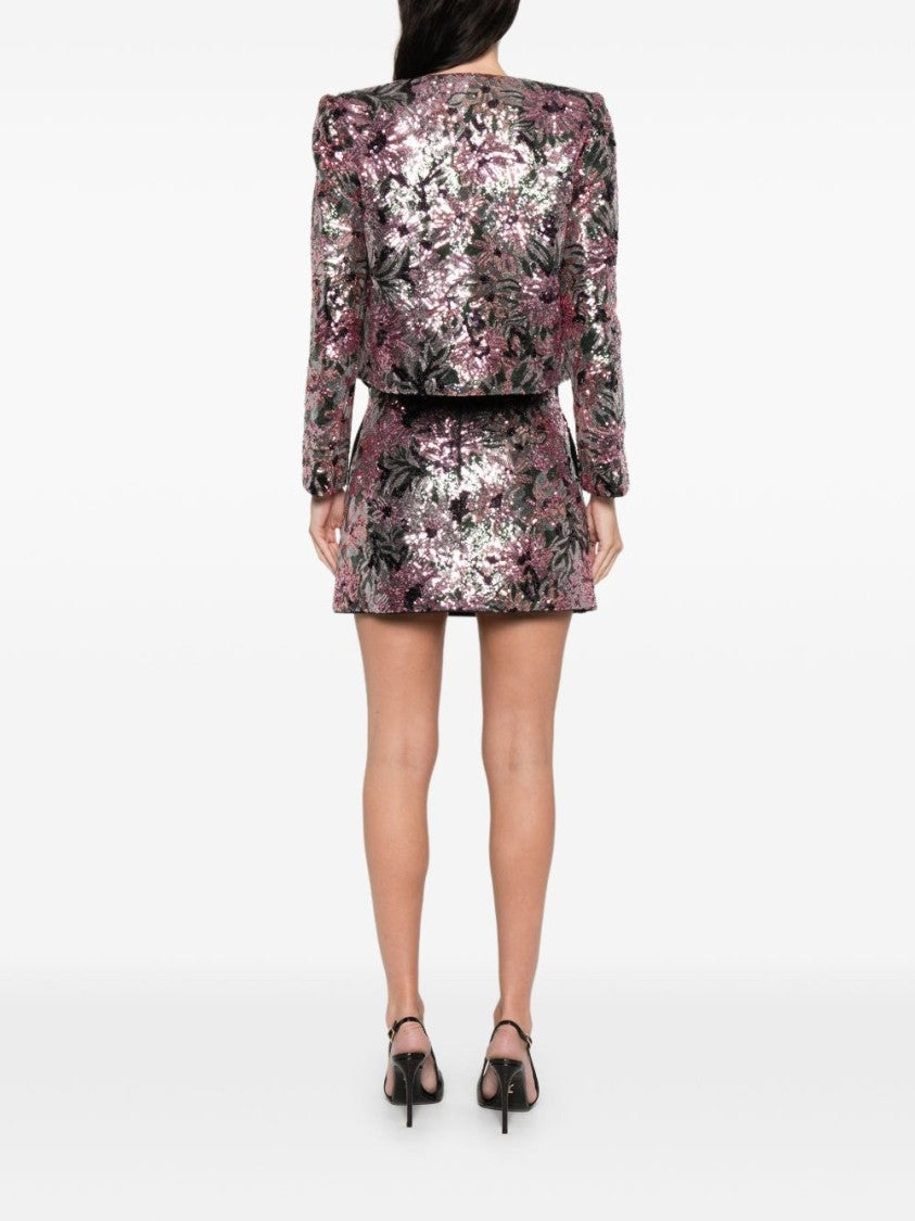 Self-Portrait Cropped Floral Sequin Jacket