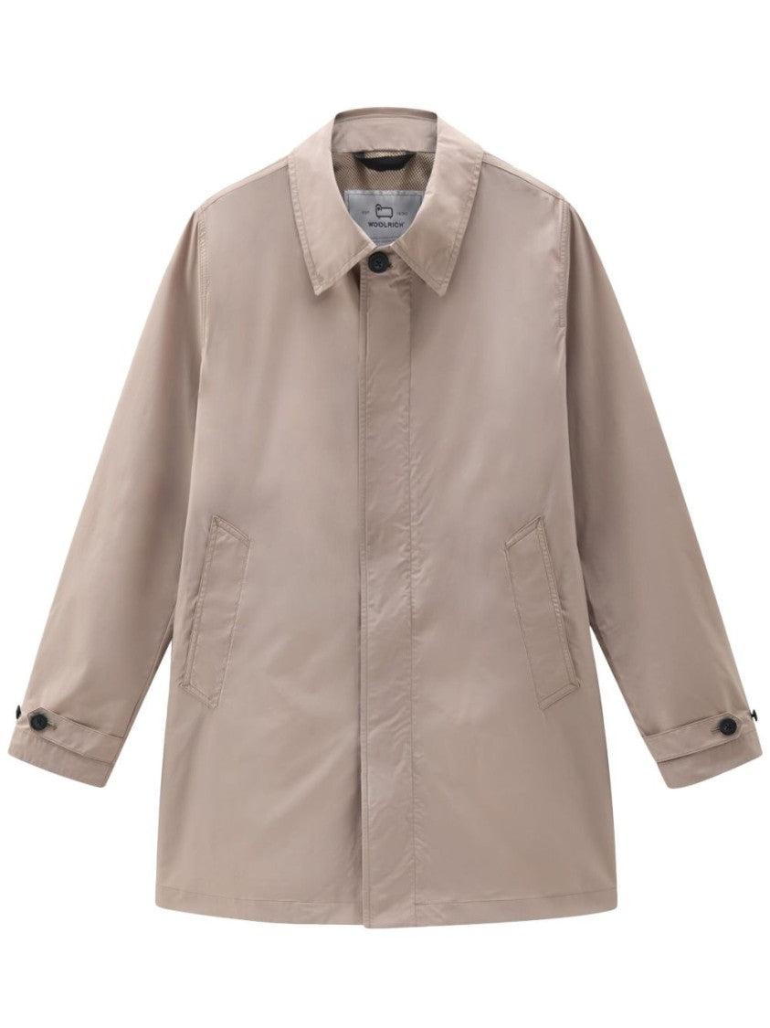 Woolrich Beige Appliqué Logo Car Coat