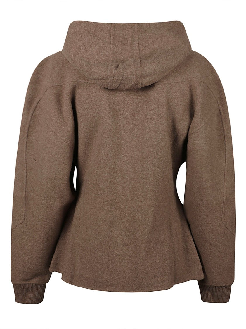 Max Mara Hooded Jacket With Balloon Sleeves And Zip-Up Front