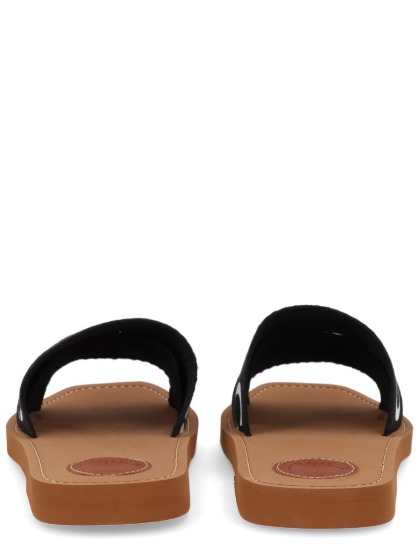 Chloé Woody Flat Logo Print Slide Sandals