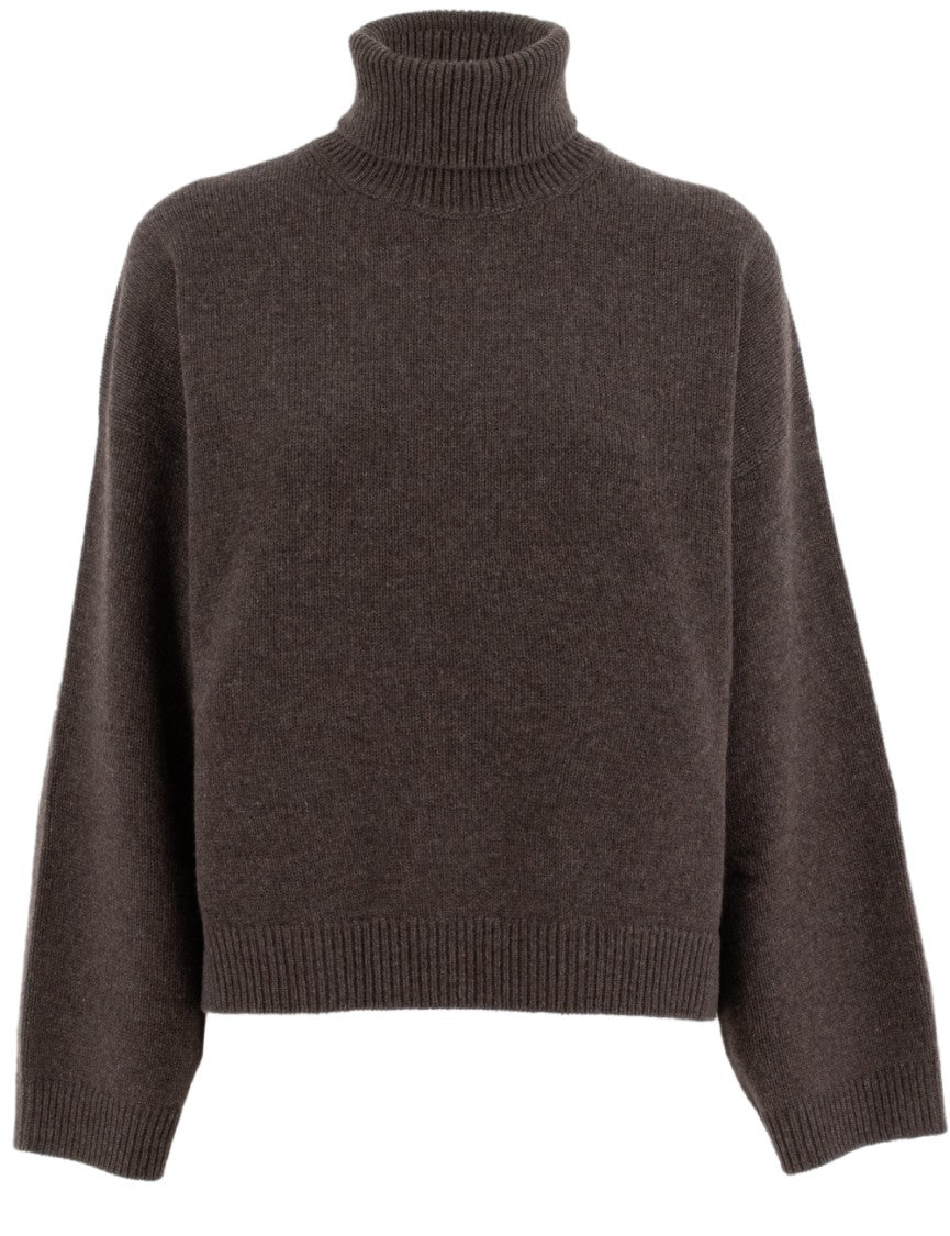 Brunello Cucinelli Brown High-Neck Cashmere Jumper With Jewel Embroidery