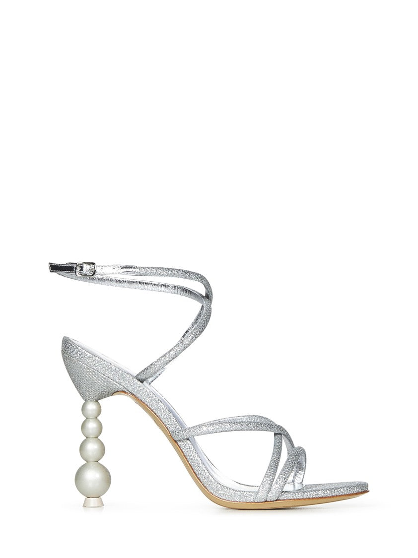 Sophia Webster Cross-Strap Silver Pearl Sandals