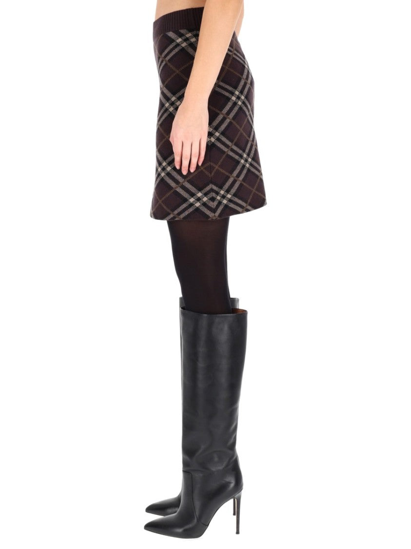 Burberry Plaid Mini Skirt In Warm Brown And Beige Hues