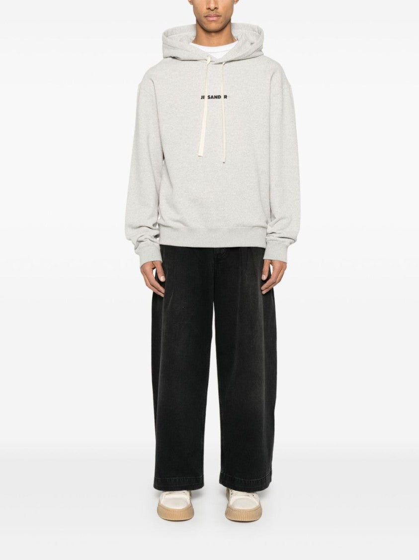 Jil Sander Light Grey Sweatshirt With Drawstring Hood