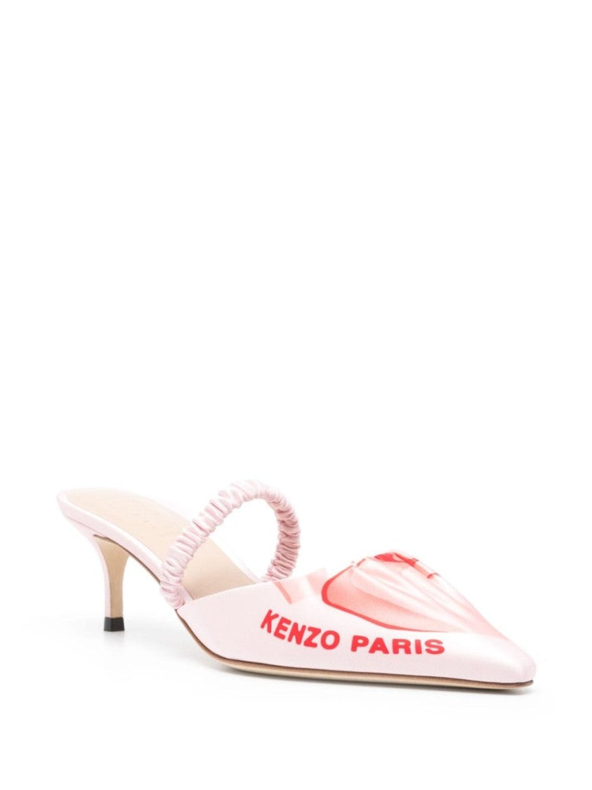 Kenzo Light Pink Satin-Finish Pointed Toe Pumps