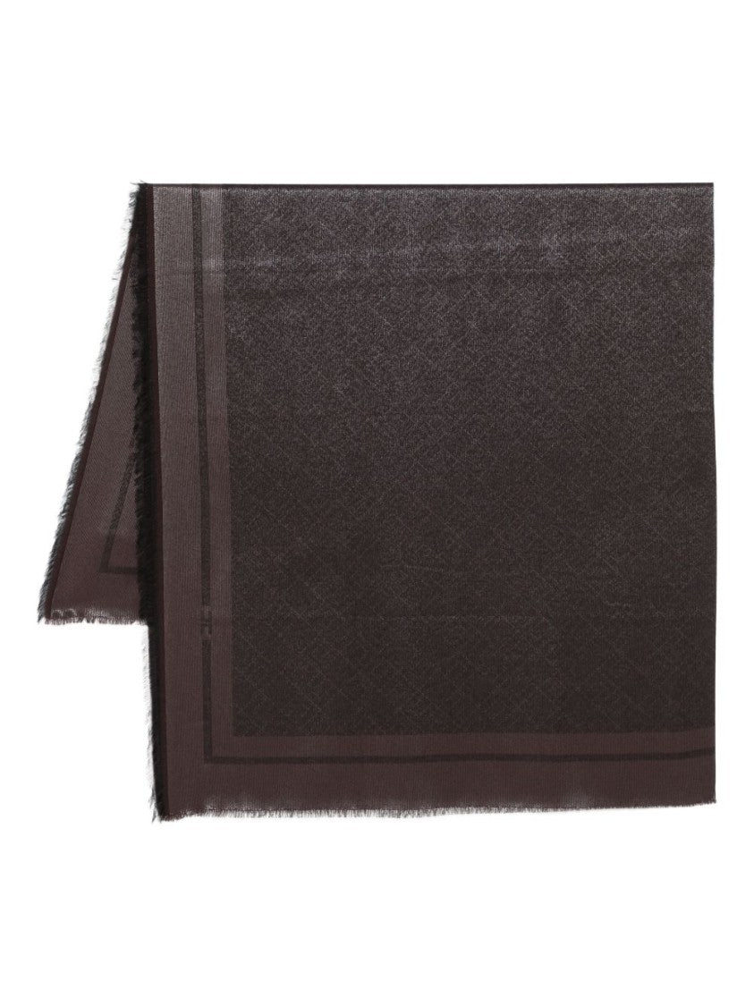 Elisabetta Franchi Textured Brown Scarf With Fringed Edges