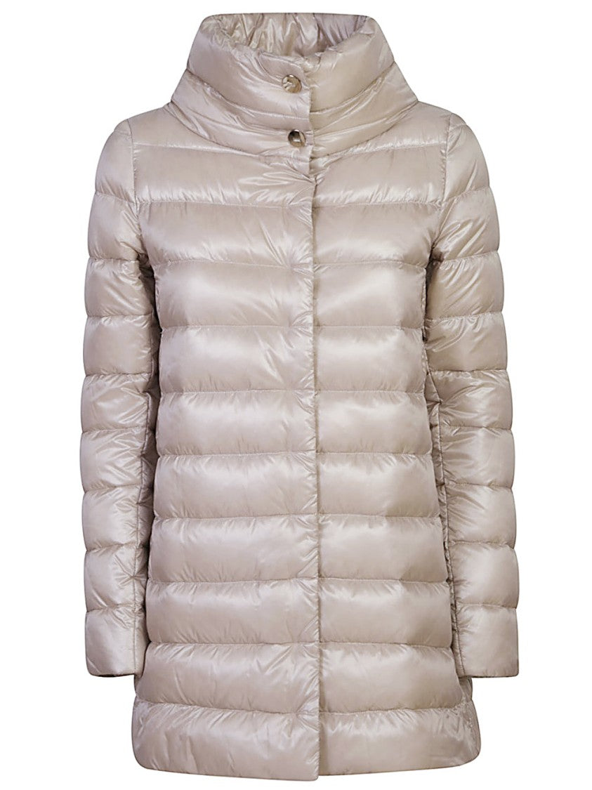 Herno Puffer Coat With High Collar And Button Detail