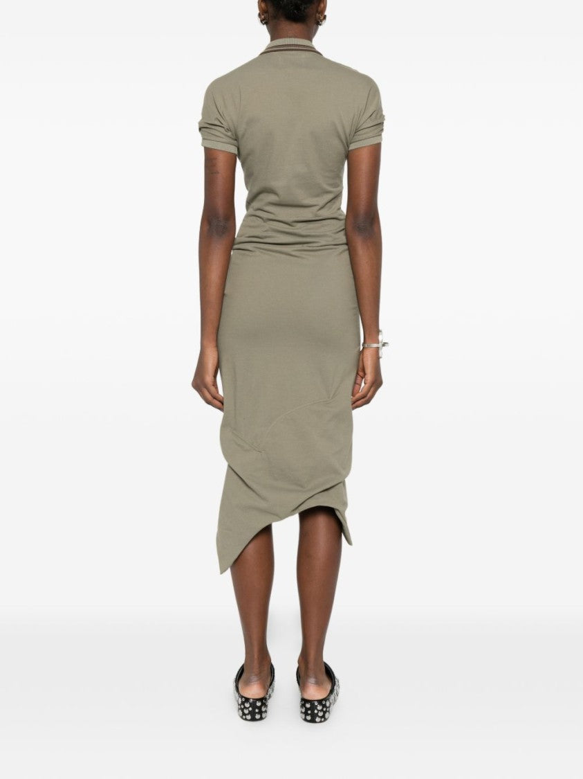 Vivienne Westwood Fitted Green Midi Dress With Ruched Detailing And Polo Collar