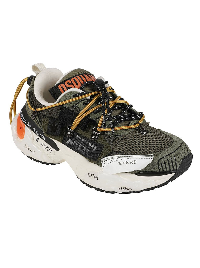 Dsquared2 Faster Olive Green Reflective Leather-Blend Low-Top Sneakers