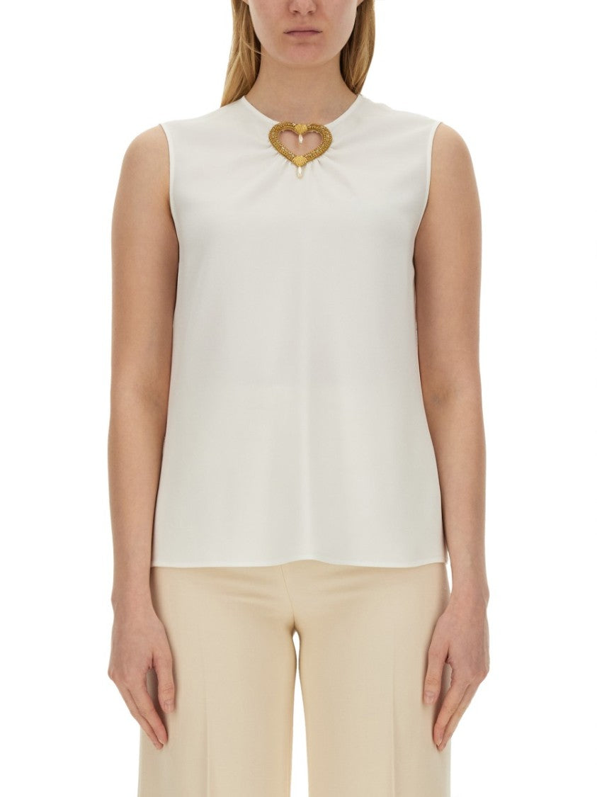 Moschino Blouse With Heart Applique And Subtle Keyhole Detail