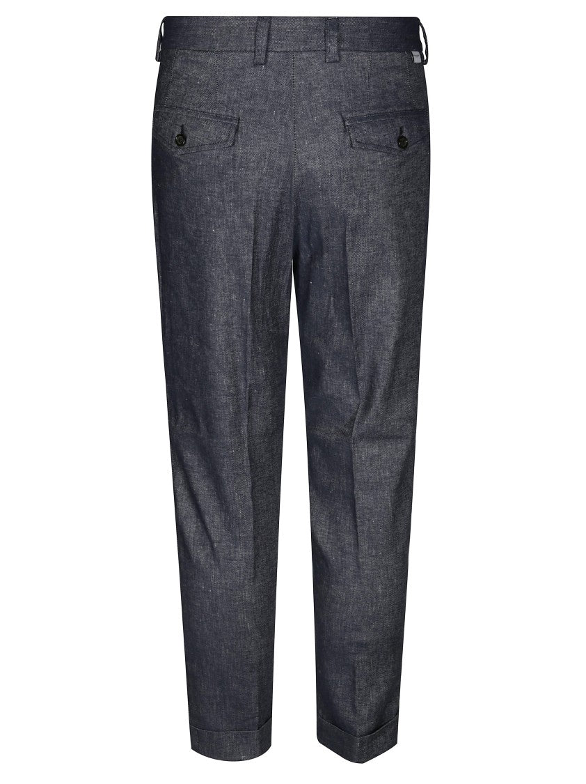 Paolo Pecora Tailored Grey Linen-Blend Trousers With Pleats