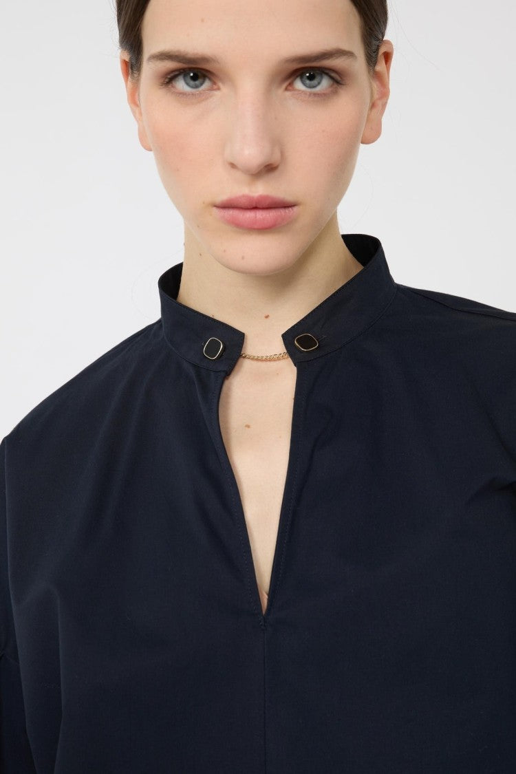 Max Mara Balloon Sleeve Top With Stand-Up Collar And V-Neckline