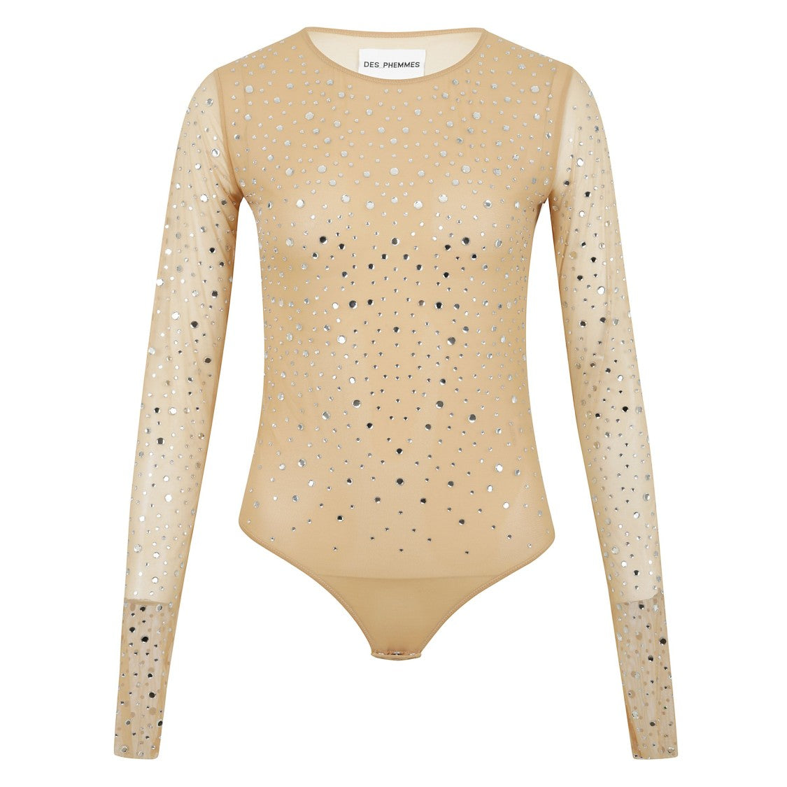 Des Phemmes Black Crystal Tulle Bodysuit