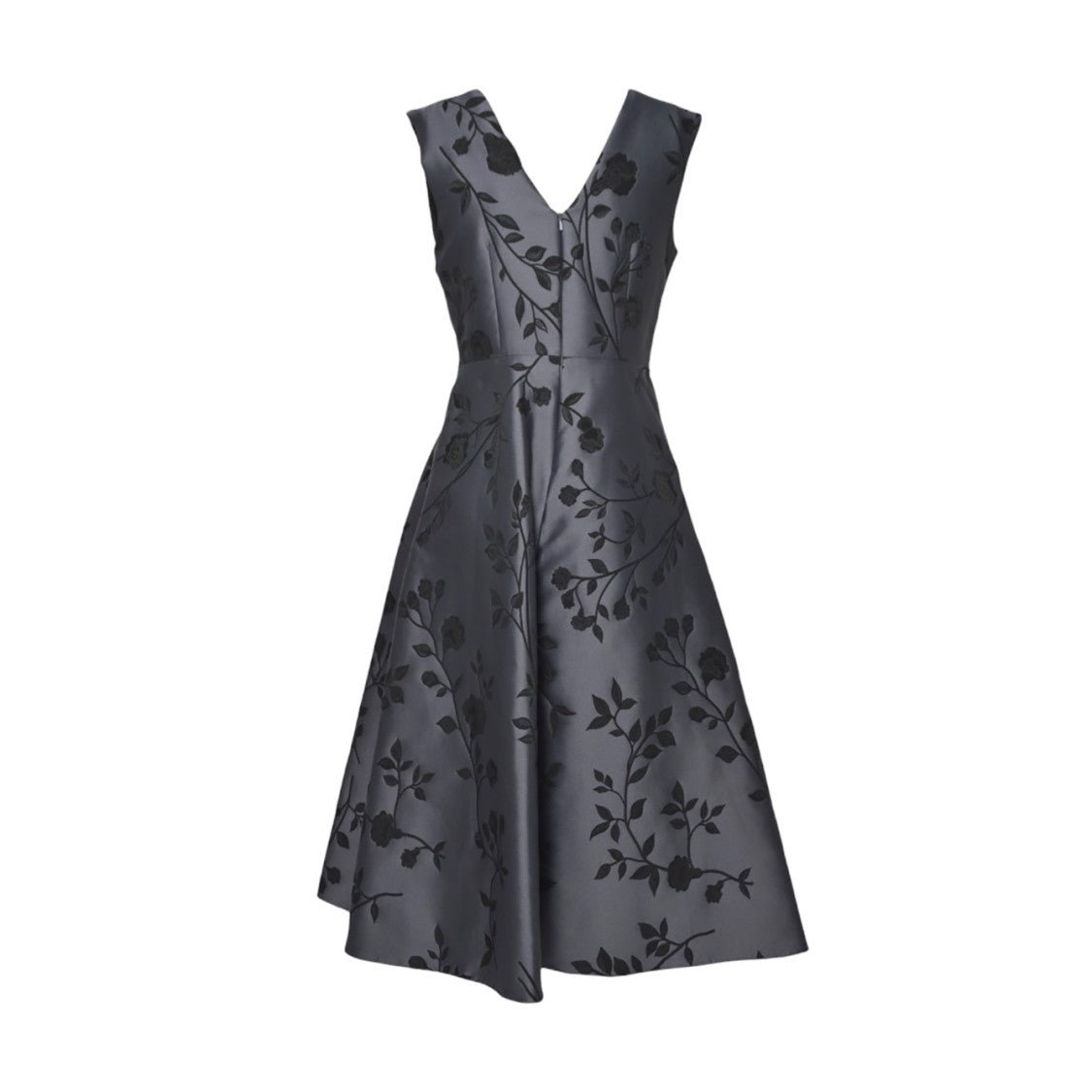 Max Mara Deep V-Neck Flared Evening Dress With Floral Embroidery