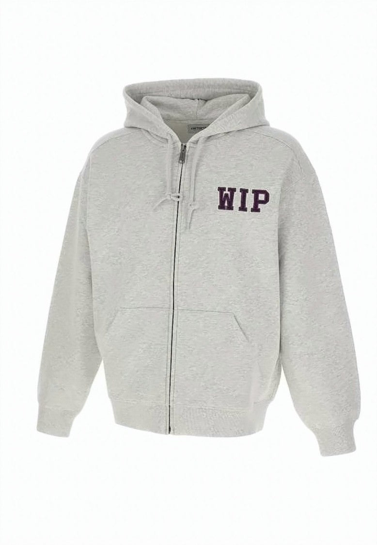 Carhartt Wip Zip-Up Hoodie In Light Grey With Bold Logo