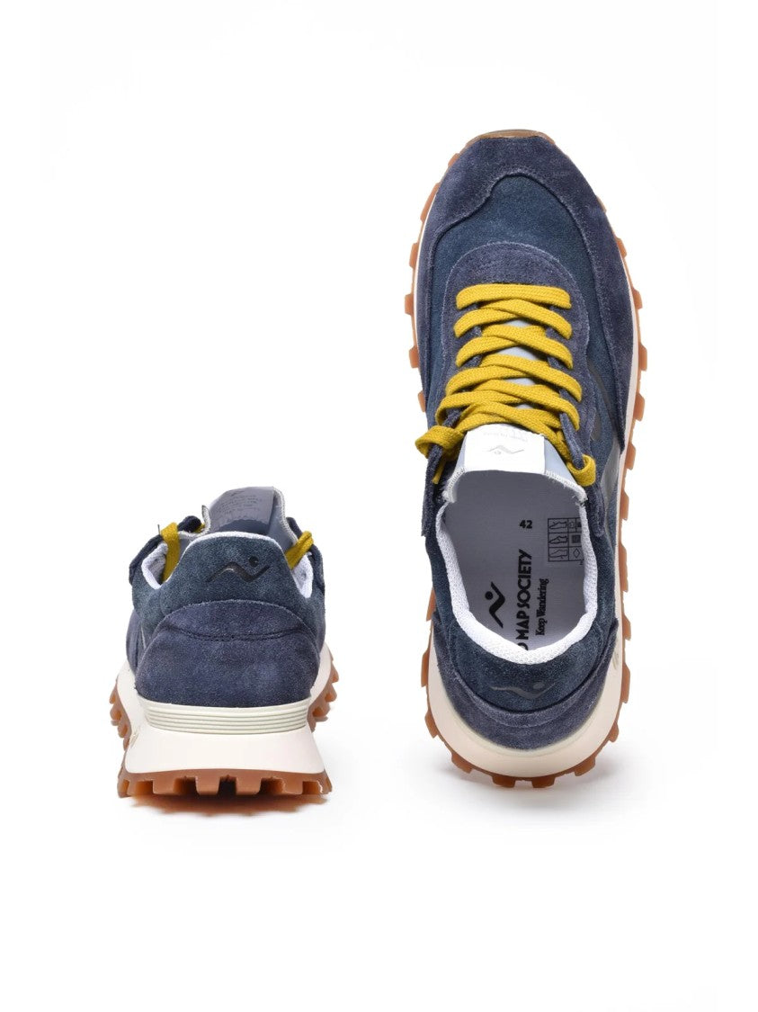 No Map Society Blue Leather-Blend Suede Sneakers