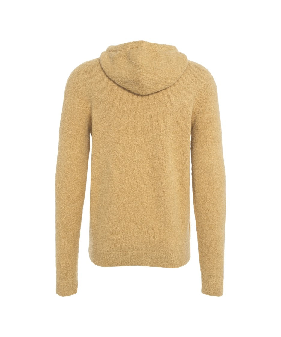 Roberto Collina Textured Beige Knit Hoodie With Drawstring