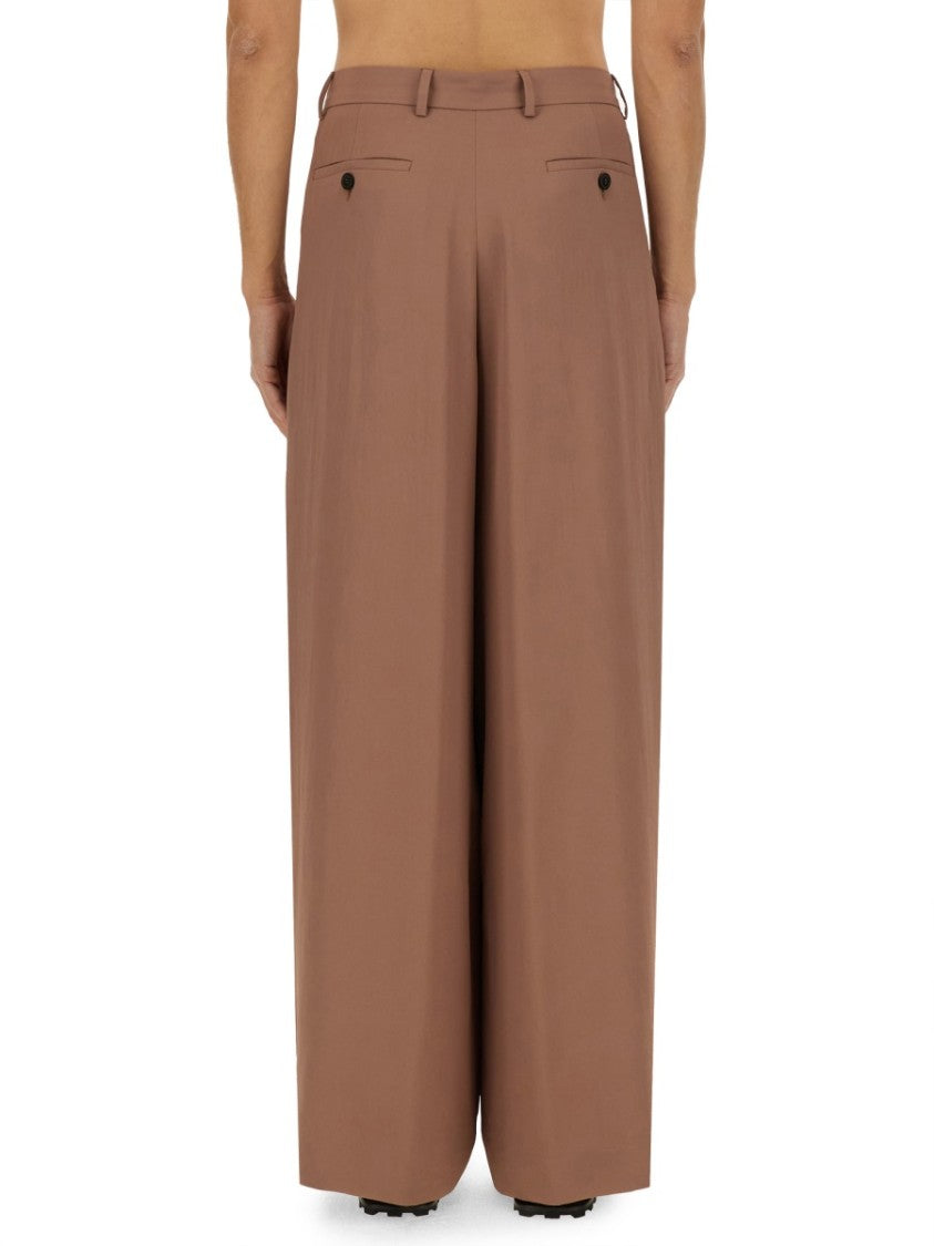Dries Van Noten Brown High-Waisted Draped Front-Pleated Wide-Leg Pants