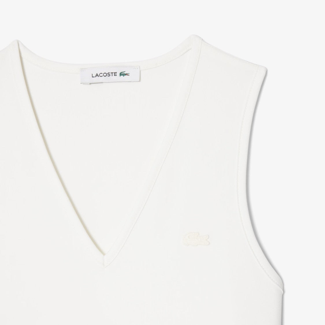 Lacoste White V-Neck Pleated Midi Dress