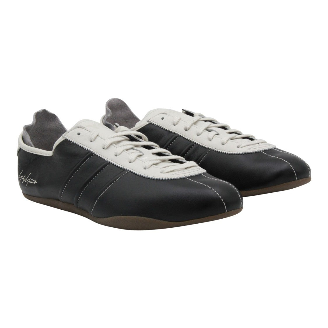 Y-3 Black Leather Sneakers With Signature Logo
