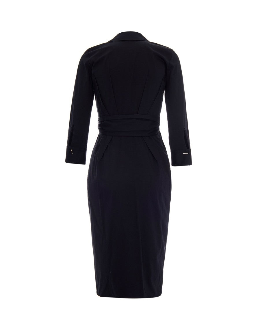 Elisabetta Franchi Wrap Design Black Cotton Dress With Origami Pleats