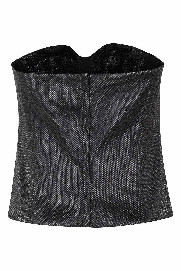 Federica Tosi Black Rafia Bustier Metallic-Effect Cotton-Blend Top