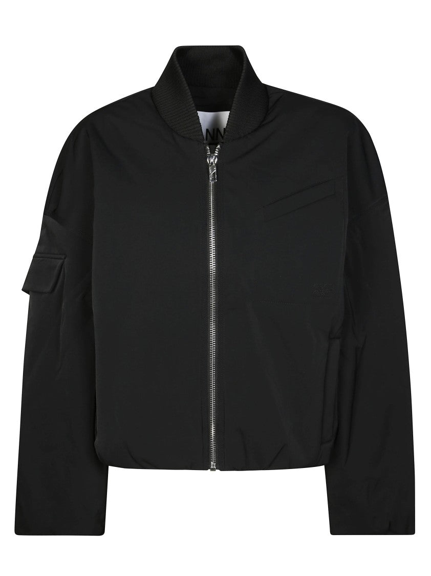 Ganni Oversized Short Bomber Jacket With Minimalist Design