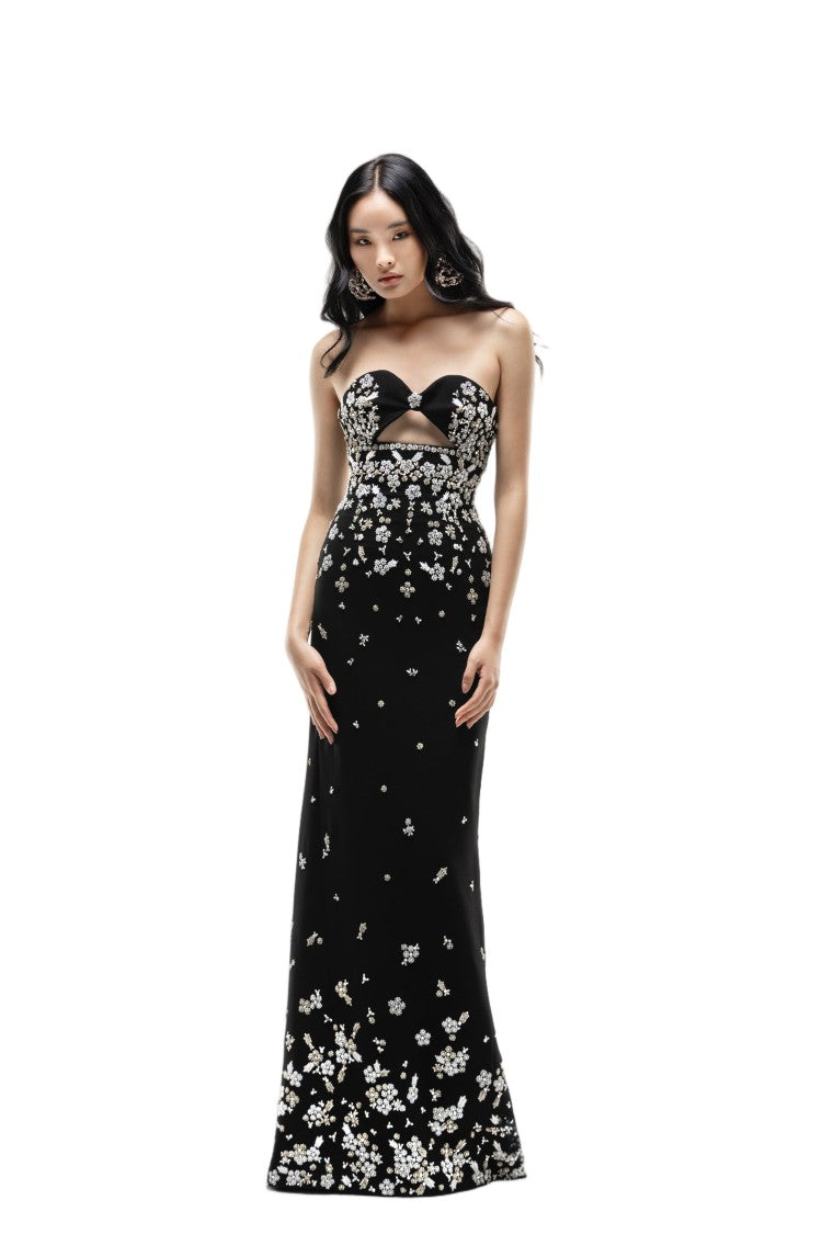 Saiid Kobeisy Strapless Crepe Dress With Hand-Embroidered Floral Design